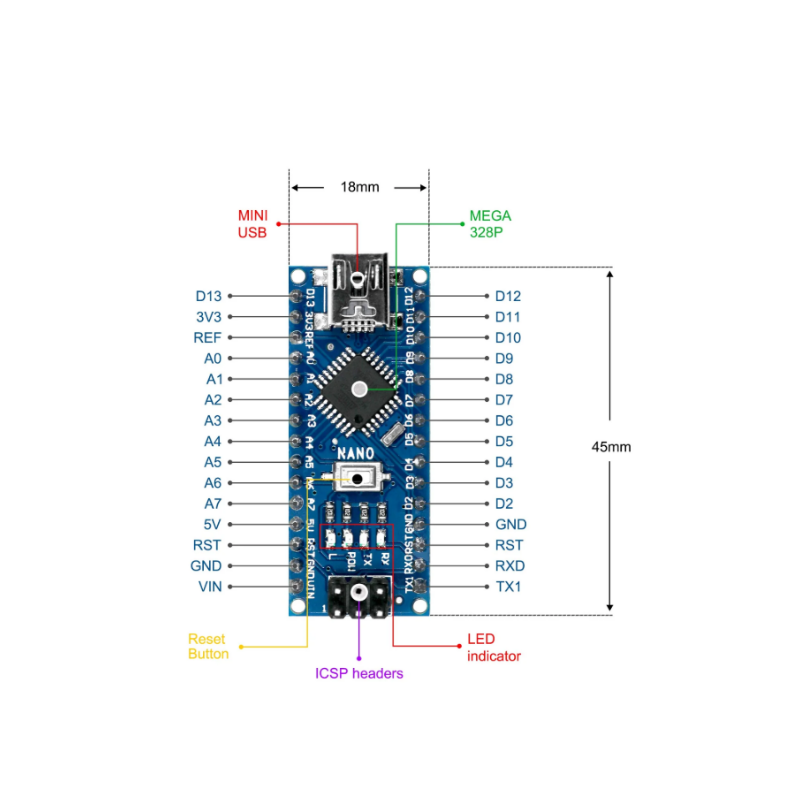Arduino Nano Klon CH340 + USB Kablo Hediyeli