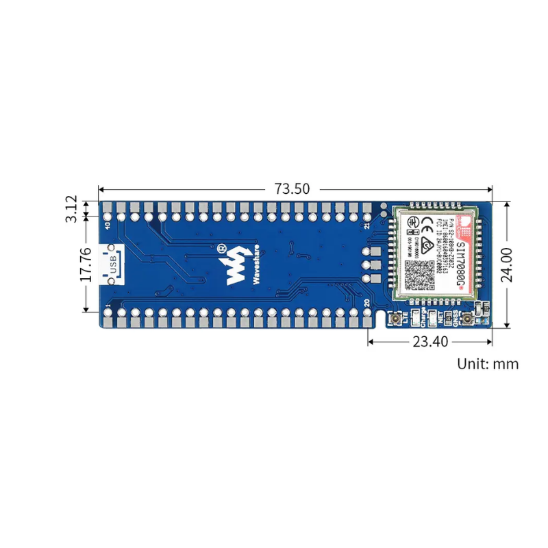 Waveshare SIM7080G Pico NB-IoT Cat-M GNSS Modülü