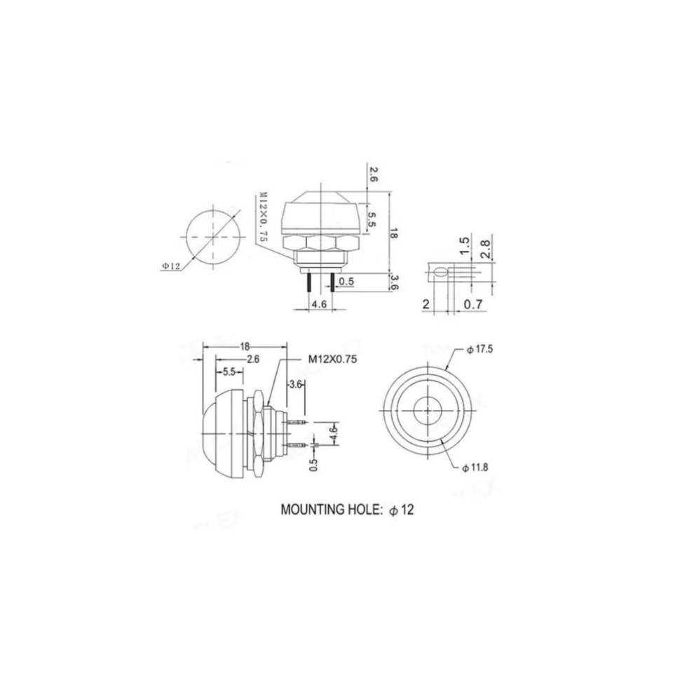 IC-184 Siyah Plastik Push Buton 12mm