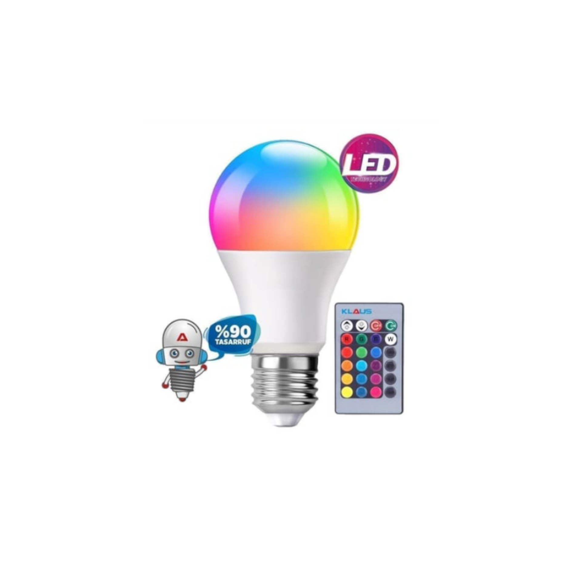 Uzaktan Kumandalı RGB LED Ampul 9 Watt E27 16 Ton