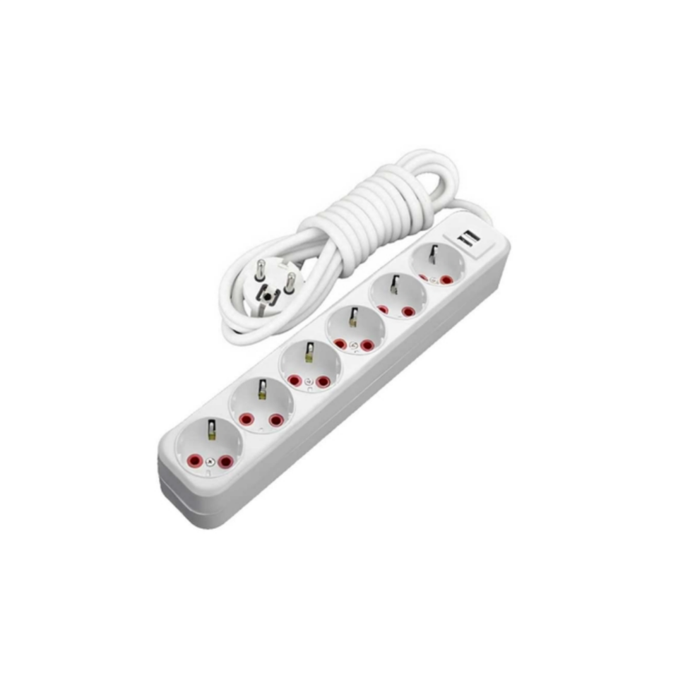 Ayka 1 Metre Altılı USB Çıkışlı Topraklı Grup Priz