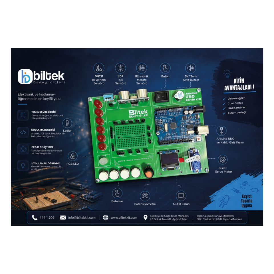 Biltek Arduino Uno Eğitim Deney Kiti – Sensörlü Elektronik ve Kodlama Seti